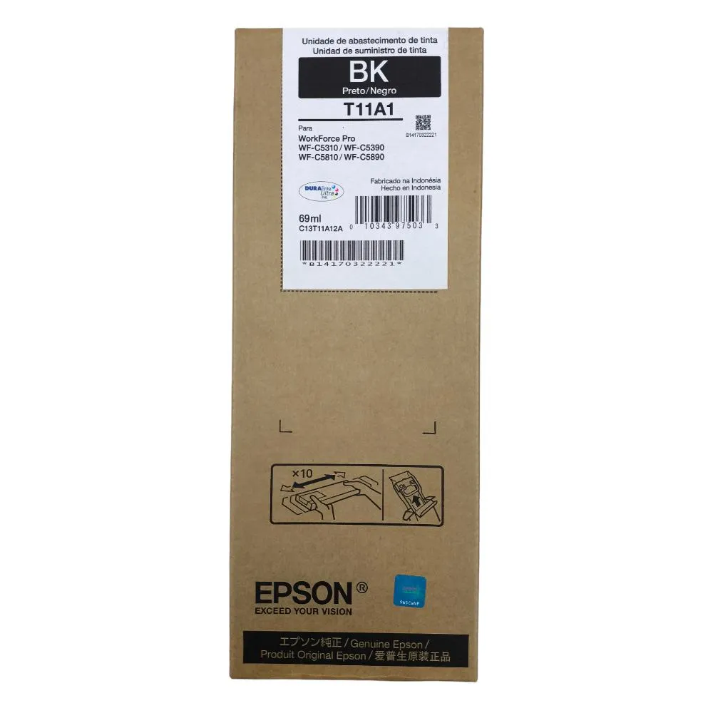BOLSA DE TINTA EPSON T11A NEGRO STANDAR, COMPATIBLE CON EPSON C5310, C5390 & C5810, C58900, RENDIMIENTO 5000 PAGINAS.