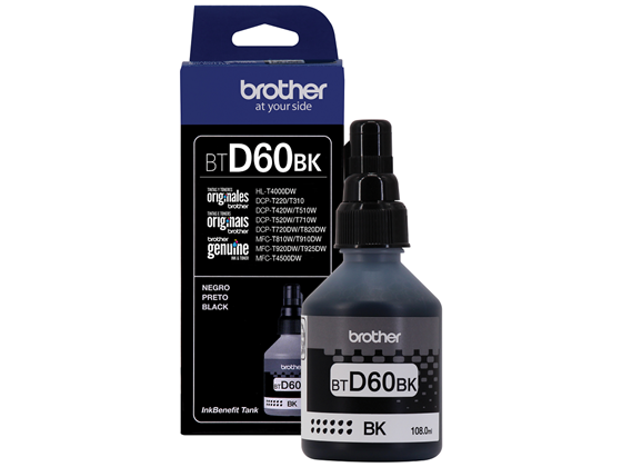BOTELLA DE TINTA BROTHER - BTD60BK- BLACK- 108.0ML - PARA IMPRESORA DCP-T420 - T520W - T720DW - T920DW